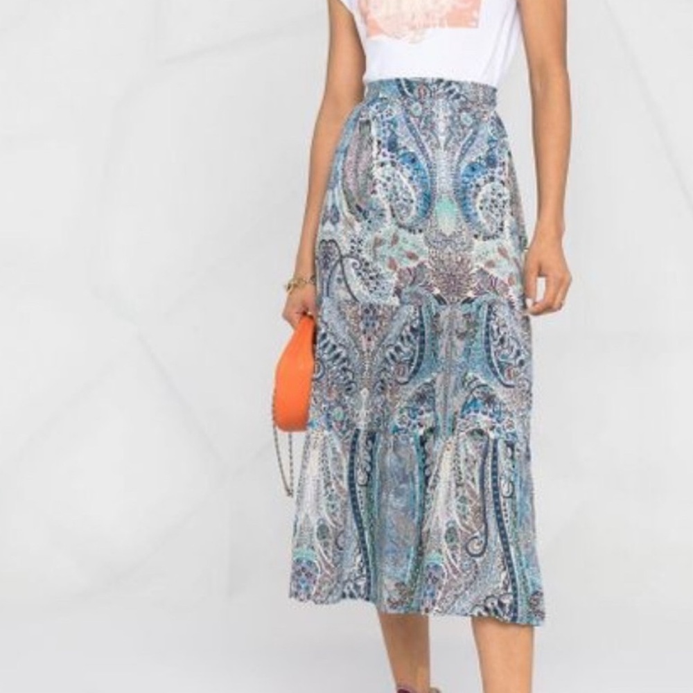 Catherine Blue Paisley Boho Midi Skirt Size S